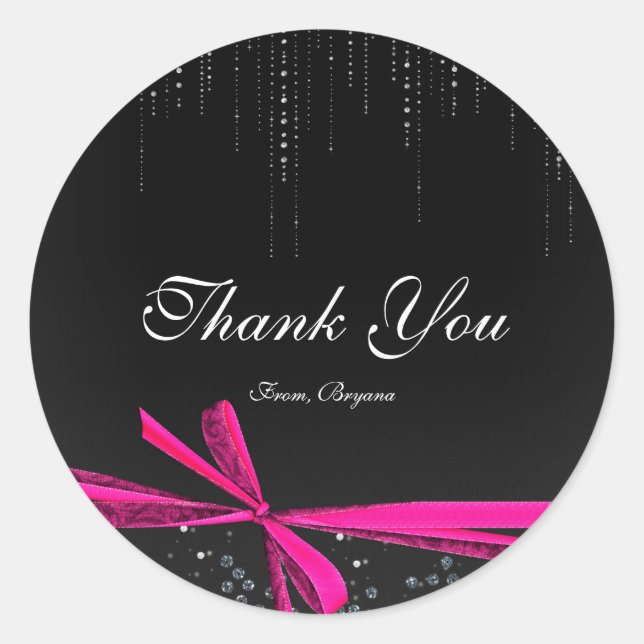 Nœud ruban rose et noir Strass Stickers Bling (Devant)