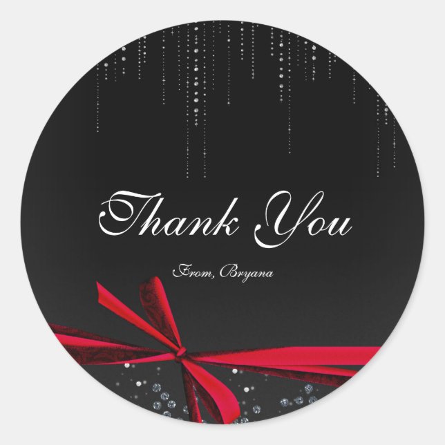 Nœud ruban rouge et noir Strass Bling Autocollants (Devant)