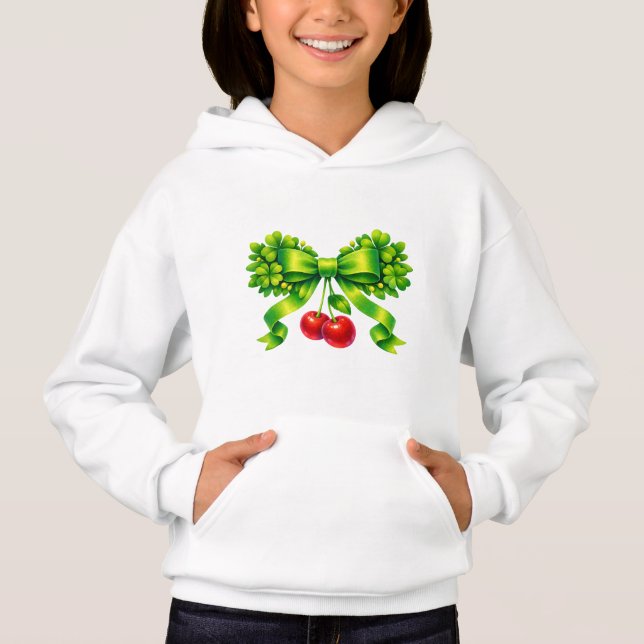 Nœud Trèfle Chanceux avec Cerises Design Vert (Devant)