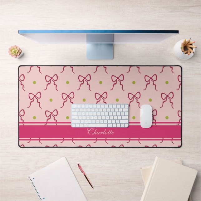 Nœuds Rose Chaud Petits Points Verts  (Bureau 1)