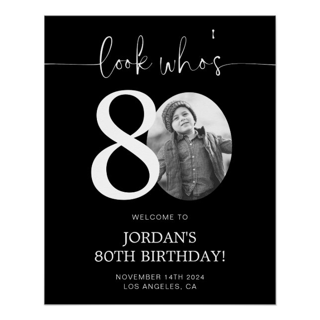 Noir 80e Affiche de bienvenue d'anniversaire | Reg (Devant)