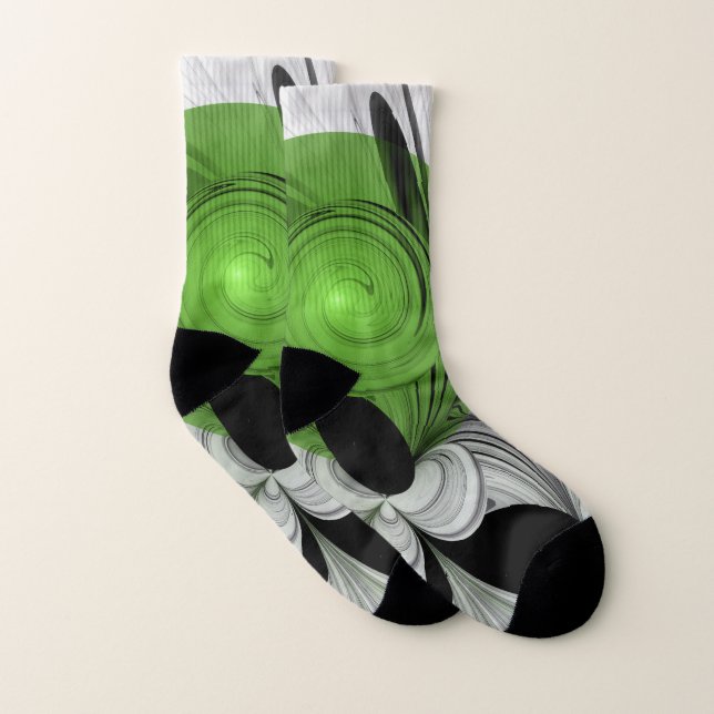Noir Abstrait et blanc avec art fractal vert (Paire)