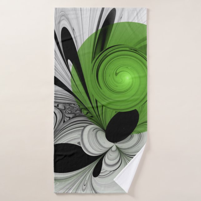 Noir Abstrait et blanc avec art fractal vert (Serviette de bain)