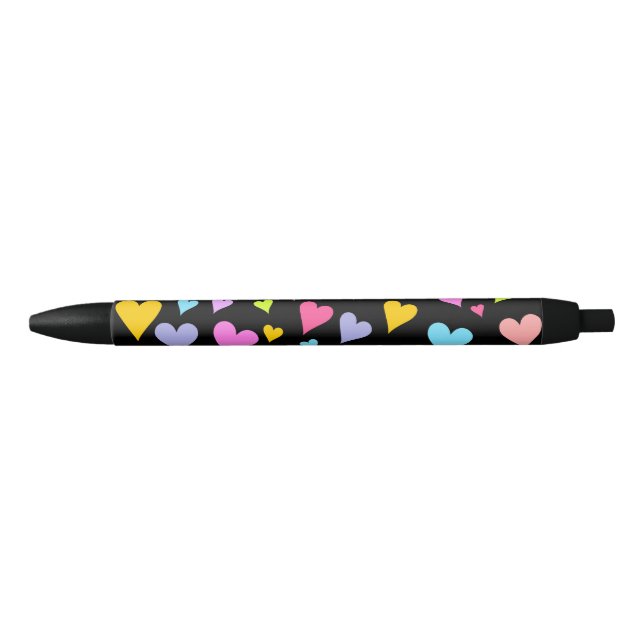 Noir Amusant, Amoureux, Coeurs colorés Motif Stylo (Devant)
