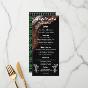 Noir & Argent Nouvel An Menu & Lunettes de Champag