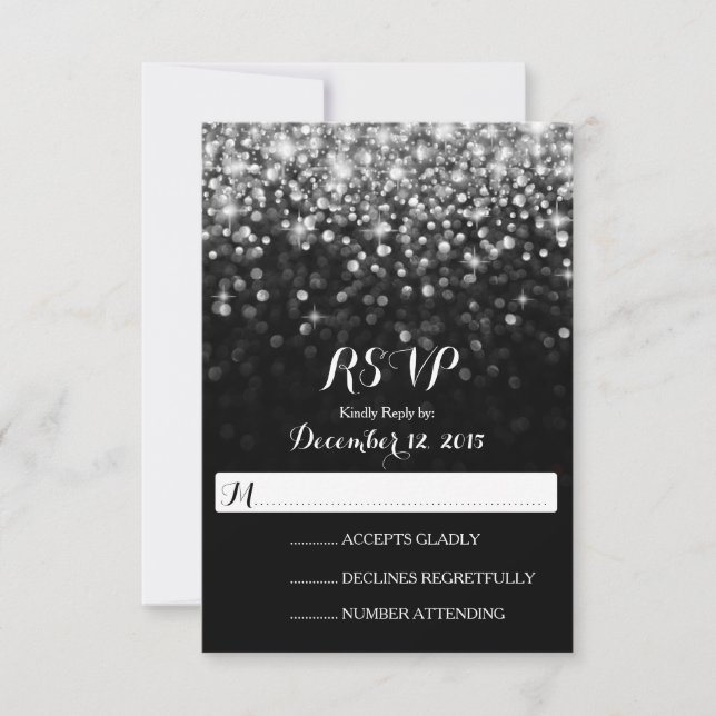Noir argenté Hollywood Glitz Glam Wedding RSVP (Devant)