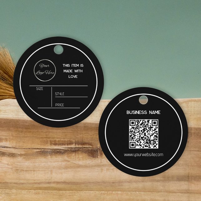 Noir arrondi minimal avec logo accroché étiquette (Créateur téléchargé)