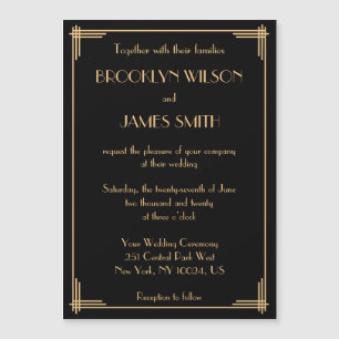 Noir Art Déco Grand Gatsby Magnet Wedding Invite