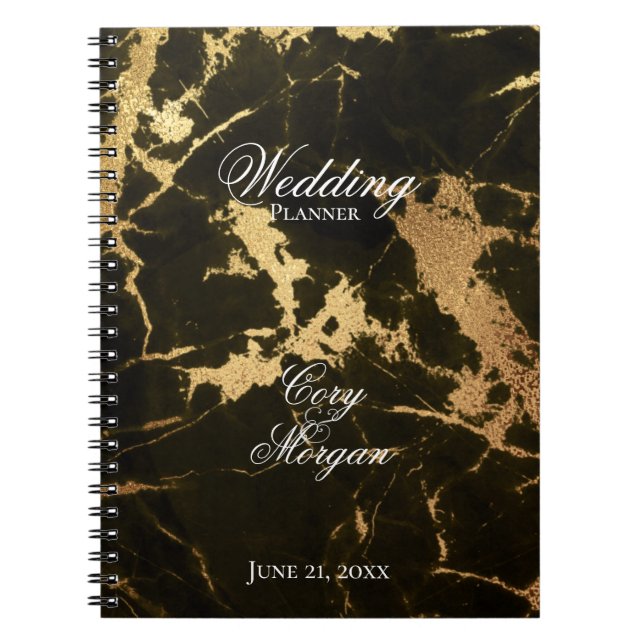 Noir avec Carnet Wedding planner Gold Marbling (Devant)