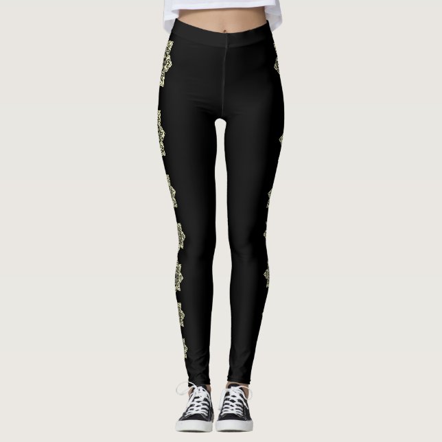 Noir avec crème médaillons leggings (Devant)