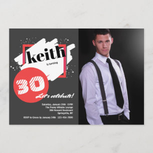 Noir avec détails rouges Invitation photo horizont