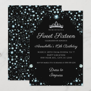 Noir avec diamants Invitations d'anniversaire