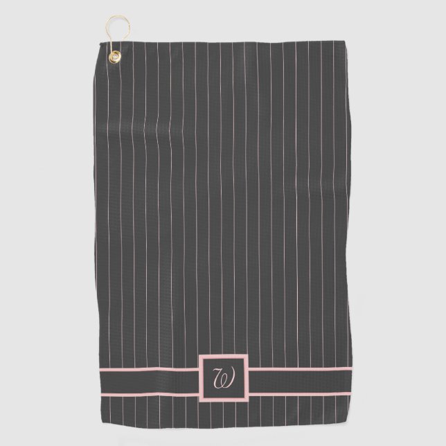 Noir avec Pinstripes rose serviette de golf (Devant)