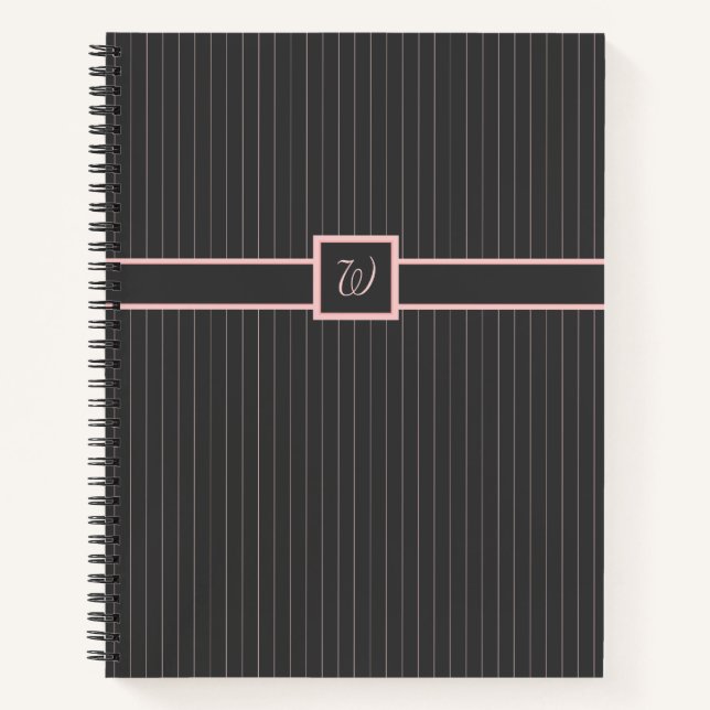 Noir avec Pinstripes roses Carnet spiral (Devant)