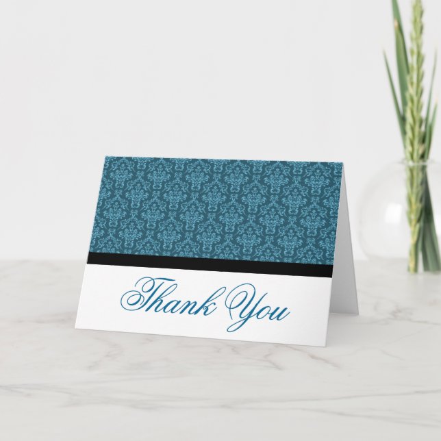Noir Badge Damask Merci Notes Bleu et Blanc (Devant)
