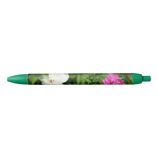 Noir Belle Peonies blanches et roses - Stylo d'encre de (Devant)