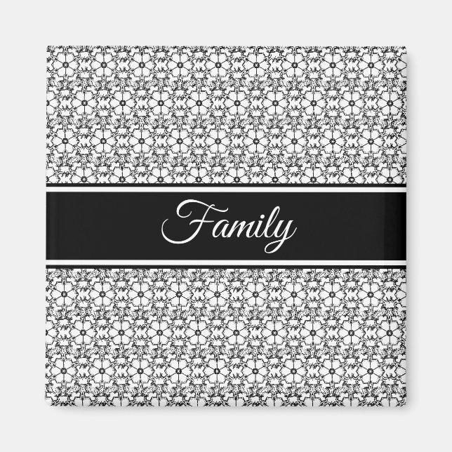 Noir Blanc Abstrait Fleur Motif Magnet famille (Devant)