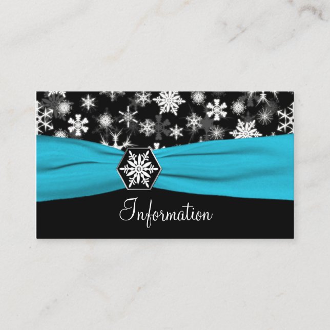 Noir, Blanc, Aqua Snowflakes Carte d'information (Devant)