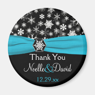 Noir, Blanc, Aqua Snowflakes Wedding Favor Magnet