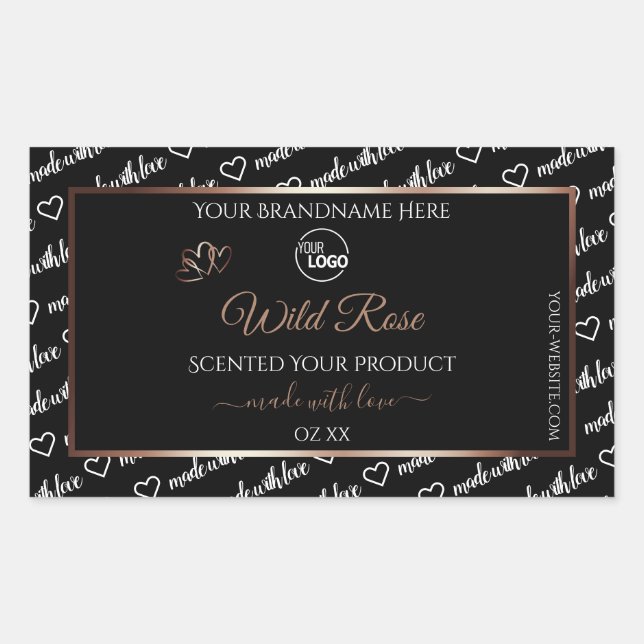 Noir Blanc Art produit Étiquette Logo Rose Or (Devant)