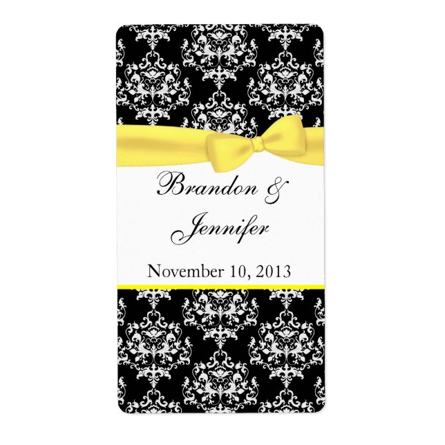 Noir & Blanc avec Yellow Damask Mini Étiquettes de (Devant)