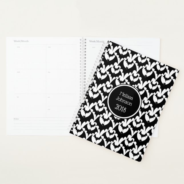 Noir & Blanc Bats Horreur Motif Nom Personnaliser (Devant avec enveloppe)
