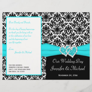 Noir Blanc Bleu Damas Coeurs Programme de mariage