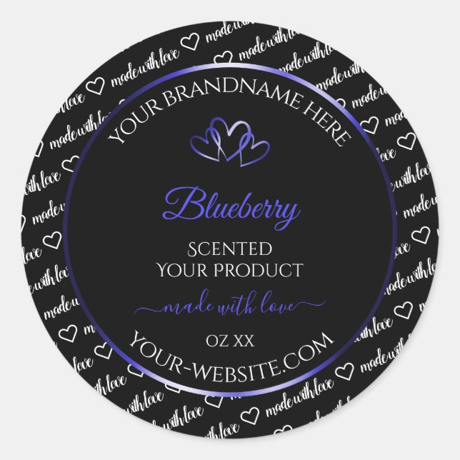 Noir Blanc Cloud Produit Étiquette Coeurs Bleus (Devant)