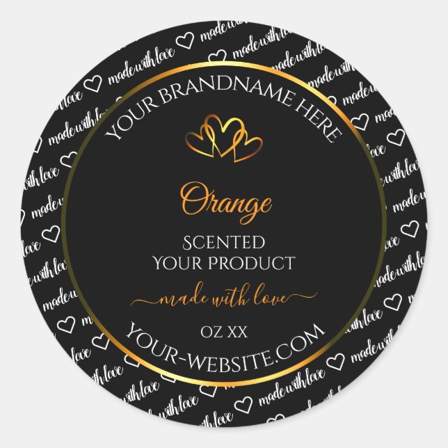 Noir Blanc Cloud Produit Étiquette Orange Coeurs (Devant)