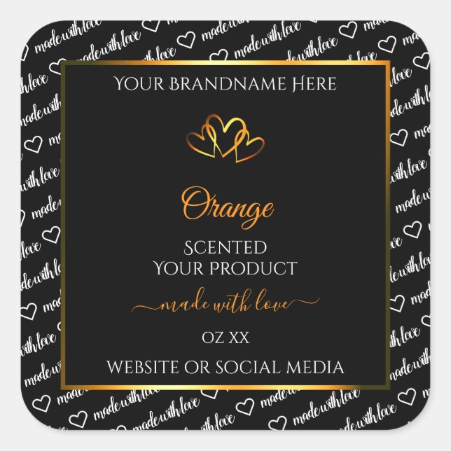 Noir Blanc Cloud Produit Étiquette Orange Coeurs (Devant)