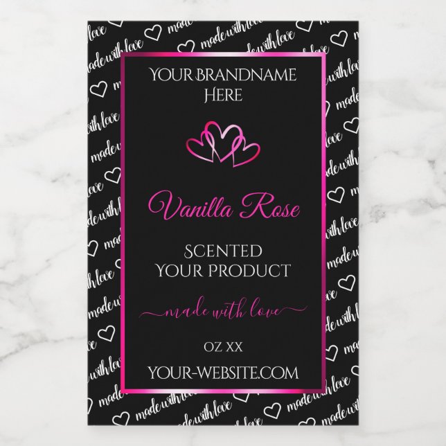 Noir Blanc Cloud Produit Étiquettes Coeurs roses (Étiquettes simples)