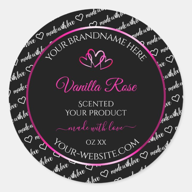 Noir Blanc Cloud Produit Étiquettes Coeurs roses (Devant)