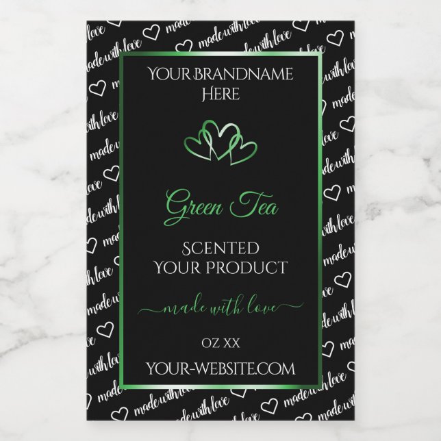 Noir Blanc Cloud Produit Étiquettes Coeurs verts (Étiquettes simples)