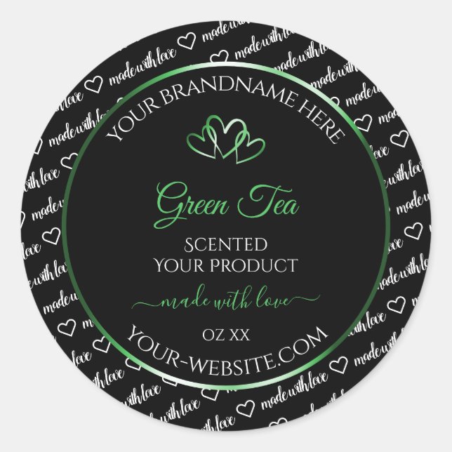 Noir Blanc Cloud Produit Étiquettes Coeurs verts (Devant)