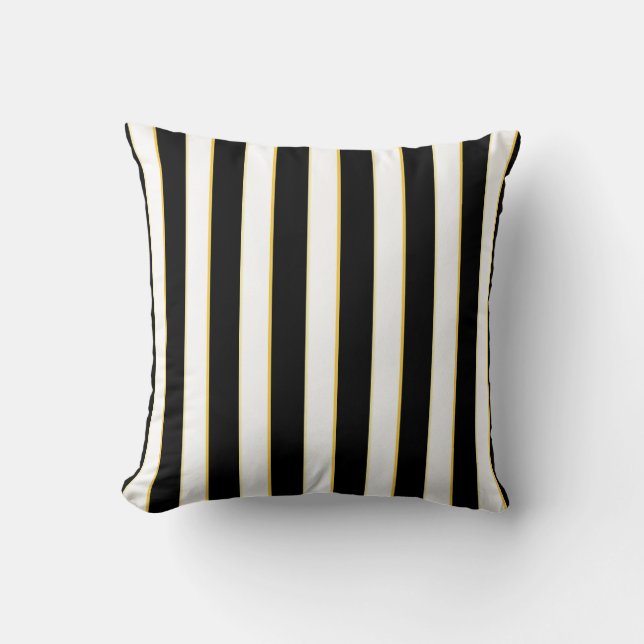 Noir, blanc, coussin de motif rayé d'or (Recto)