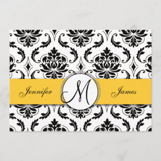 Noir blanc Damas Faire-part de mariage jaune