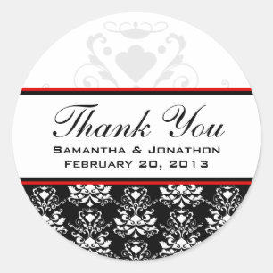 Noir & Blanc Damas Rouge Accent Mariage Étiquettes