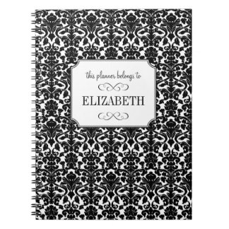 Noir blanc damassé personnalisé journal de planifi