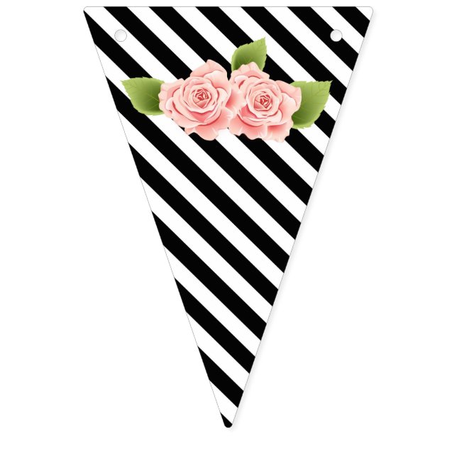 Noir & Blanc Designs Pink Flowers Bunting Drapeau (huitième drapeau)