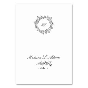 Noir Blanc Élégant Feuille Nom pliable Carte Place