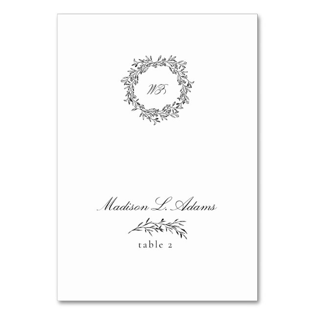 Noir Blanc Élégant Feuille Nom pliable Carte Place (Par défaut)