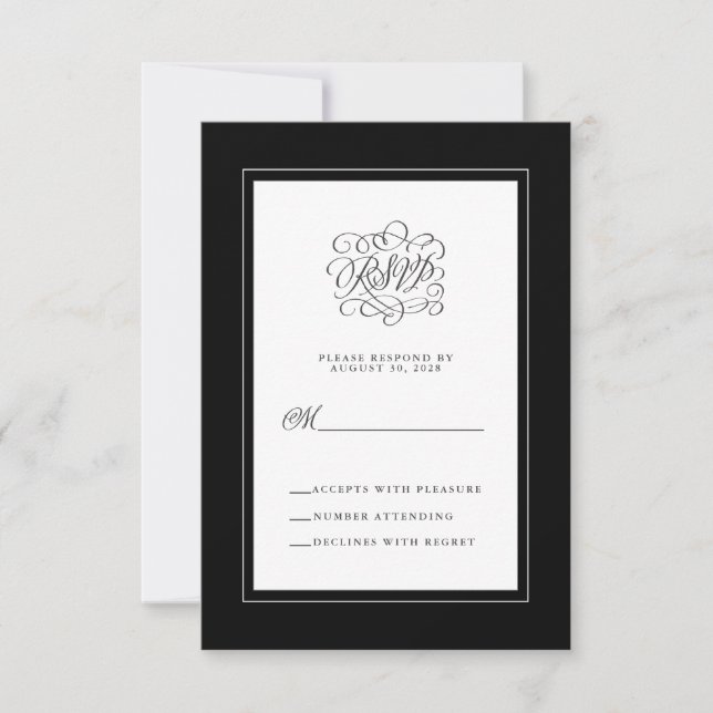 Noir Blanc Élégant Mariage Réponse Boîtier Chic (Devant)