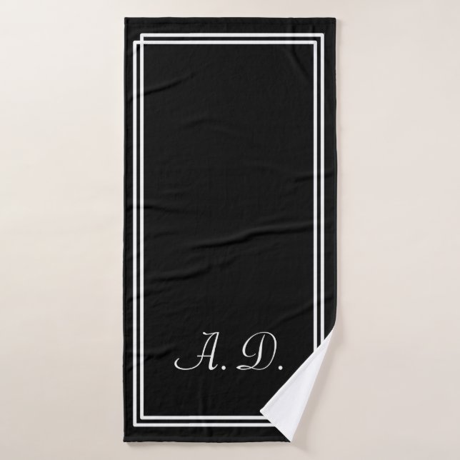 Noir Blanc Élégant Monogramme moderne (Serviette de bain)