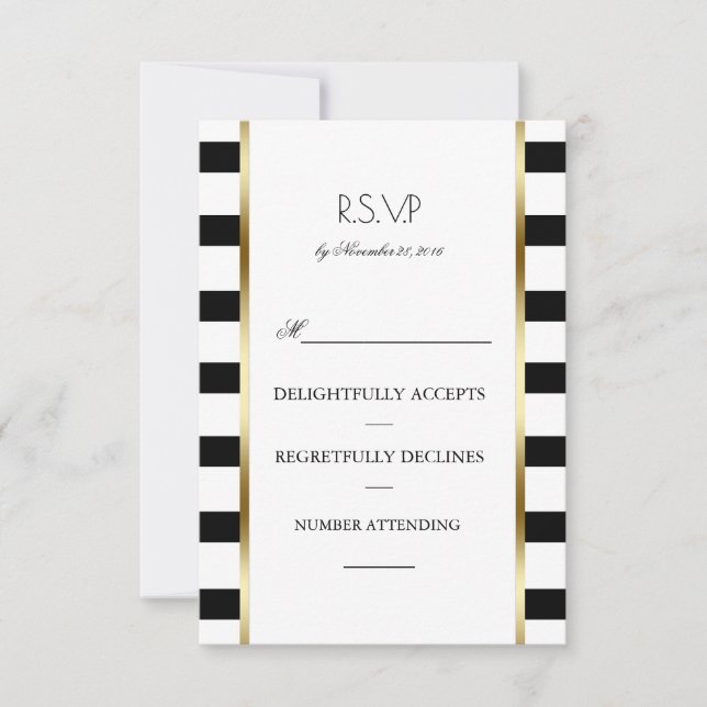 Noir Blanc et Gold Stripes Mariage Rsvp (Devant)