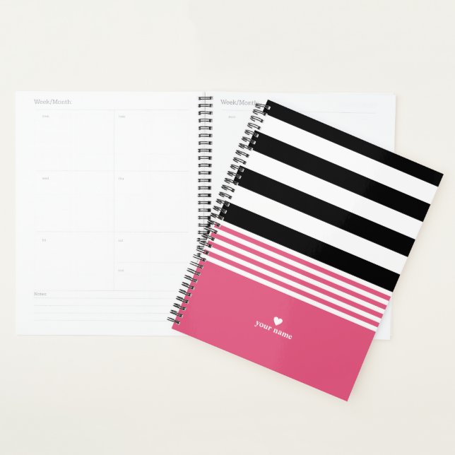 Noir, blanc et rose chaud rayé Personnalisé (Devant avec enveloppe)