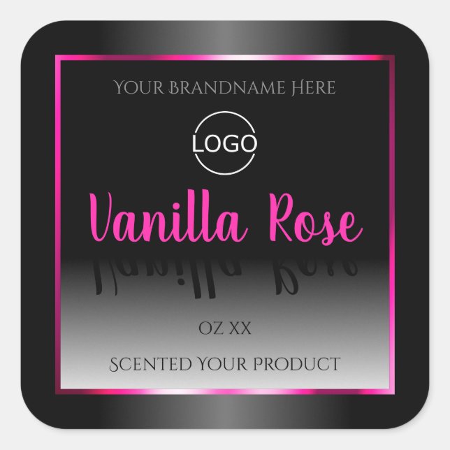 Noir Blanc Étiquette Glamor Rose Frame Logo (Devant)