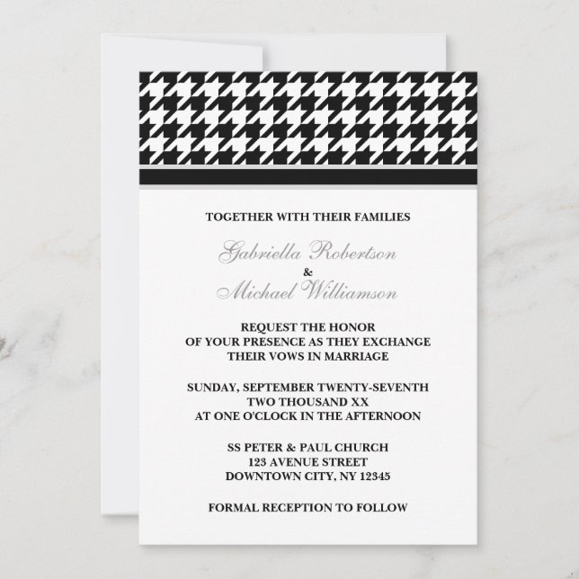 Noir Blanc Formal Houndstooth Invitations de maria (Devant)