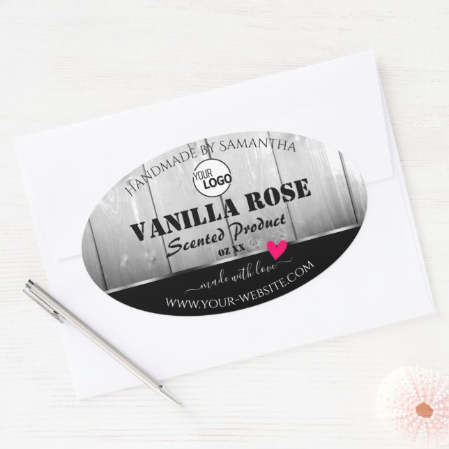 Noir Blanc Grain Produit Étiquette Coeur Logo (Enveloppe)