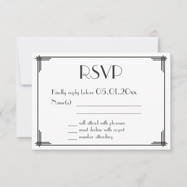 Noir Blanc Grand Gatsby Art Déco Mariage RSVP (Devant)