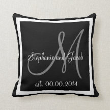 NOIR BLANC GRAY MONOGRAM Mariage gardien coussin